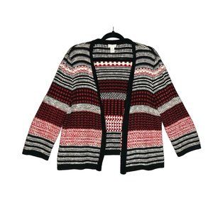 Chico's Womens‎ Red Black White Cardigan Size 2 or Large Cropped Open Front
